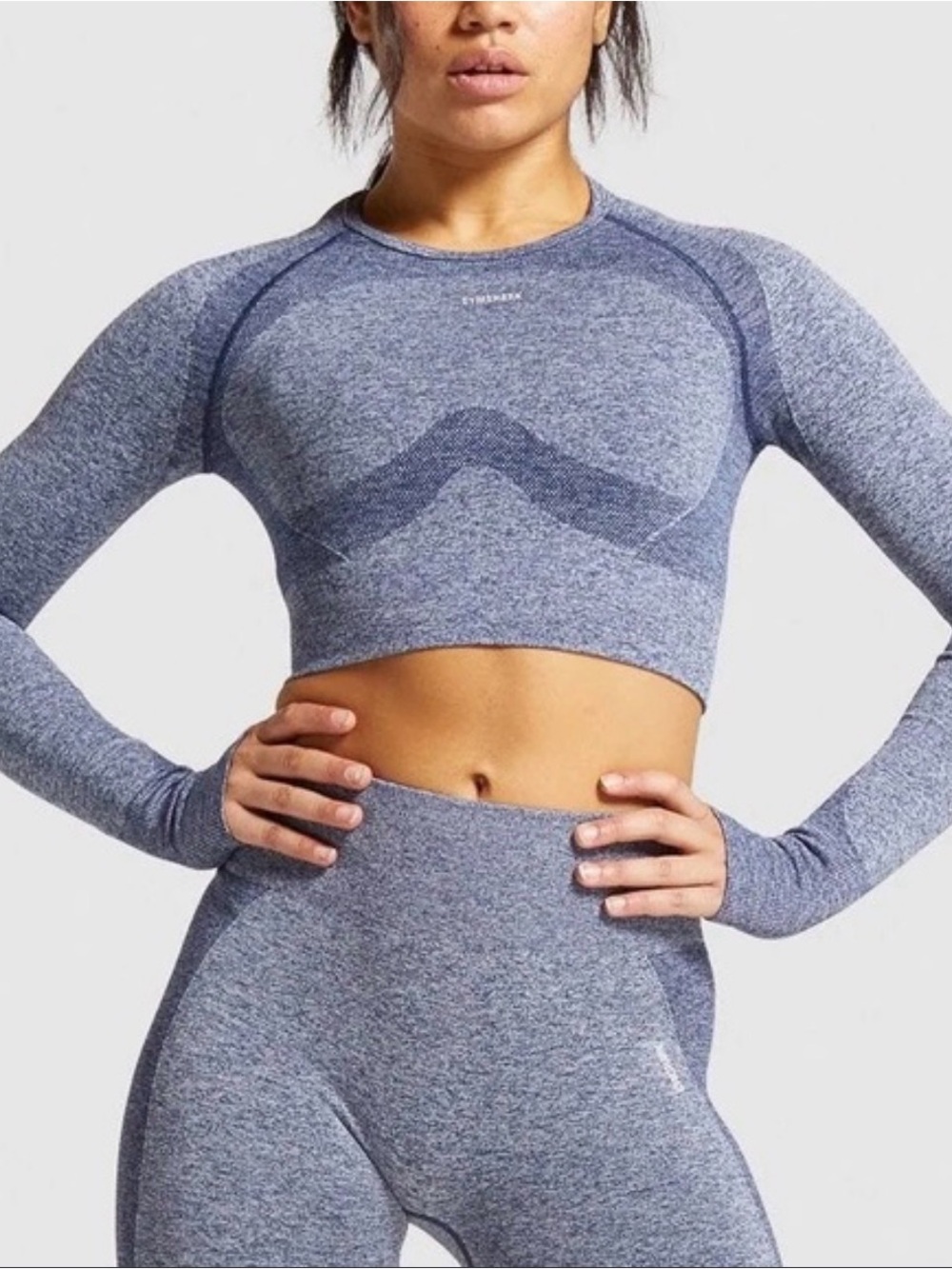 Gymshark Vital Seamless Long Sleeve Crop Top Women's S Blue Marl Thumbholes